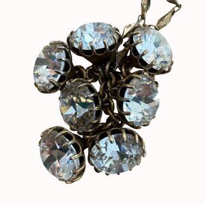 J. Crew Long Necklace Gold Tone Crystal Cluster, Glam, Preppy, Y2K, 90's Creme